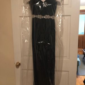 Navy blue city triangle (of David’s Bridal) gown